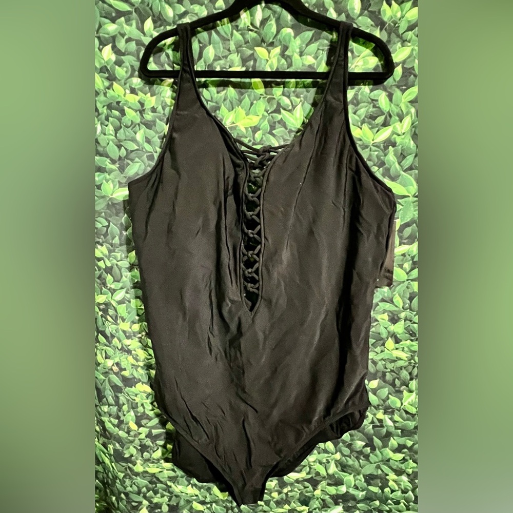 Nwt Aqua Green Black Cross Knotted One Piece Swimsuit - Size 26w